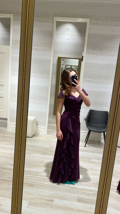 Robe de bal longue violette à volants, tenue de soirée formelle J5191
