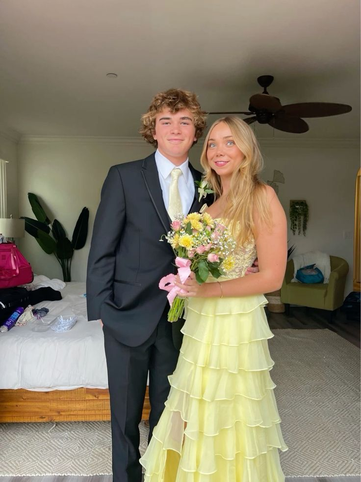 Strapless A Line Yellow Long Prom Dress Tiered Formal Party Dress J5207