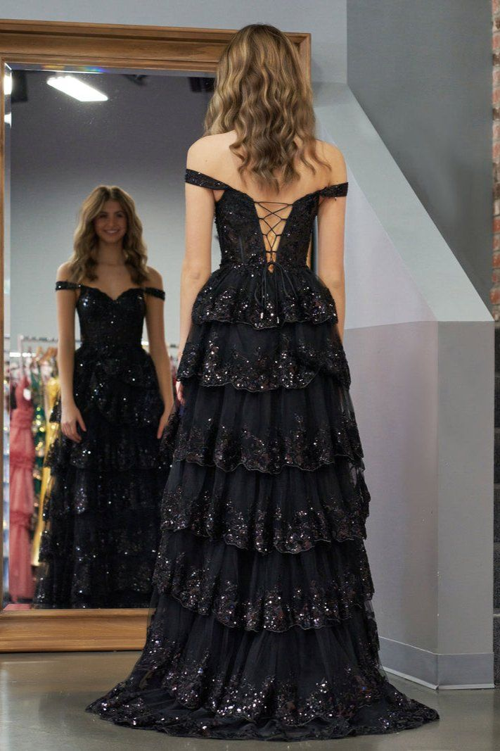 A Line Black Lace Long Prom Dress Formal Evening Party Dress J5220