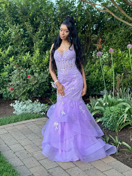 Lavender Mermaid Long Prom Dress Tulle Formal Party Dress J5237