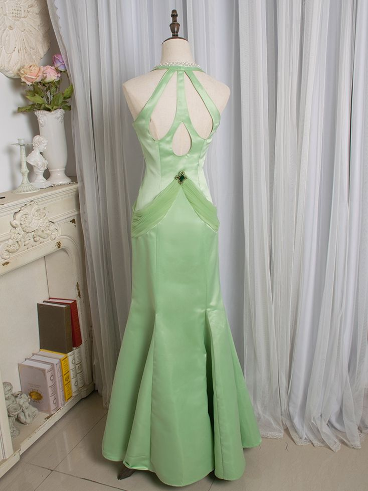 V Neck Green Mermaid Long Prom Dress Vintage Formal Dress J5241