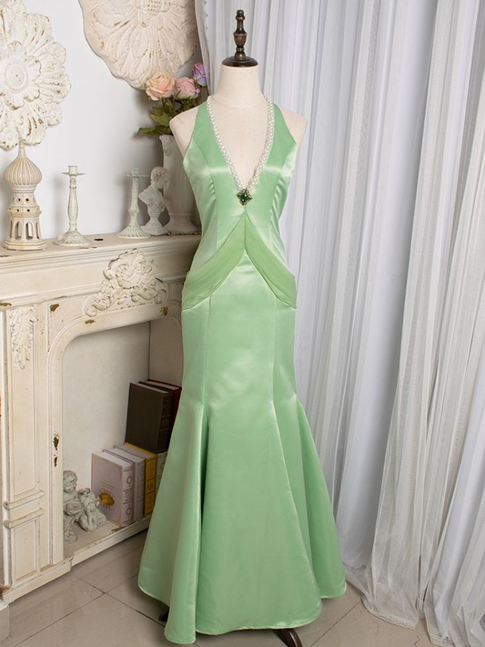 V Neck Green Mermaid Long Prom Dress Vintage Formal Dress J5241