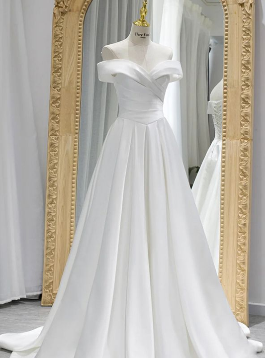 Off The Shoulder A Line White Wedding Dress J5246