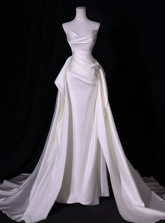 Strapless A Line White Wedding Dress Elegant Wedding Gown J5252