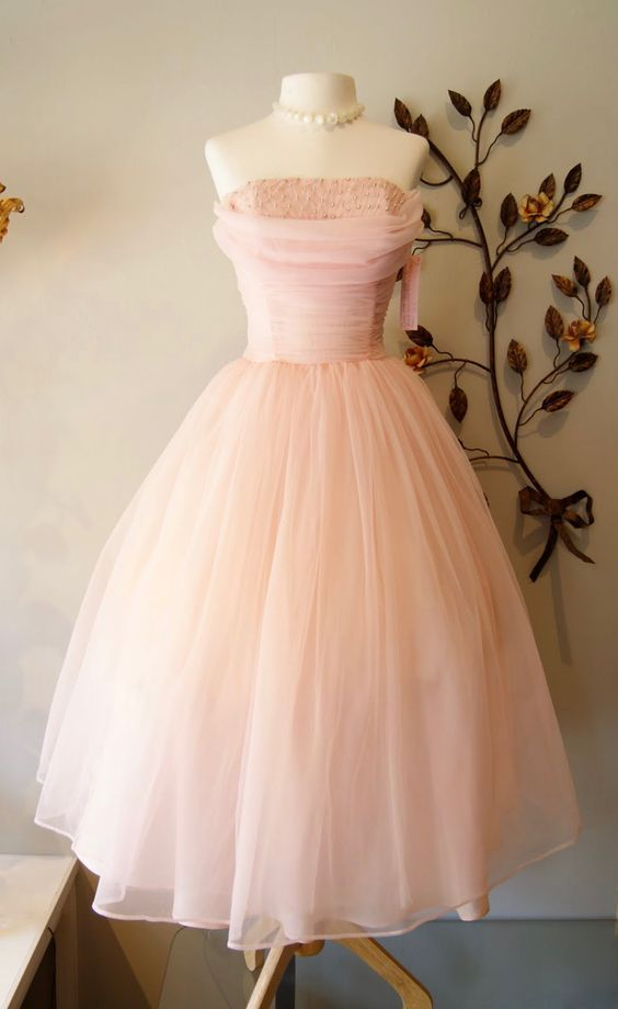 Strapless A Line Pink Prom Dress Tulle Formal Dress J5254