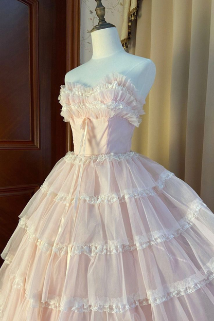 Robe de bal longue rose coupe trapèze en cœur, robe d'anniversaire douce J5255