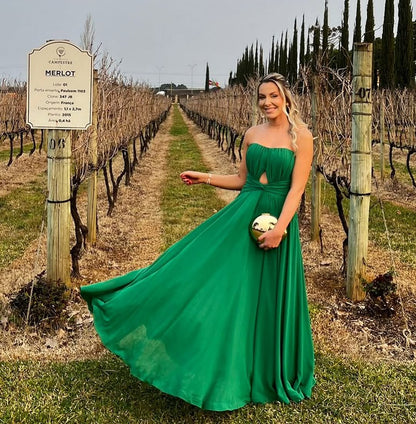 Robe de bal longue bustier coupe trapèze verte J5272