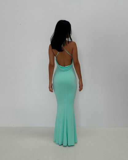 V Neck Mermaid Long Prom Dress Backless Evening Dress J5275