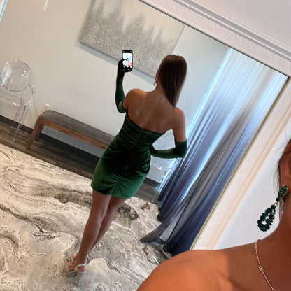 Robe de bal courte en velours vert chérie Robe de soirée courte J5289