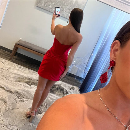 Etuikleid Rot Kurzes Ballkleid Satin Homecoming Kleid J5291