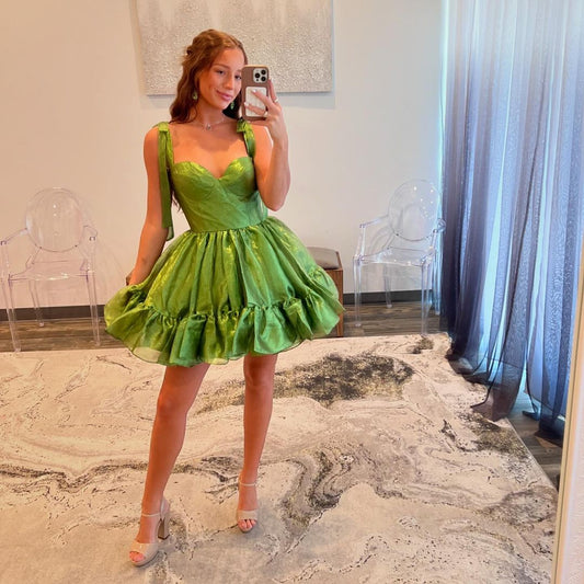 A Line Green Short Prom Dress Homecoming Dress J5292