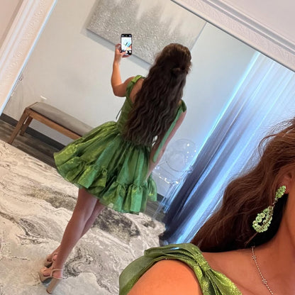 A Line Green Short Prom Dress Homecoming Dress J5292