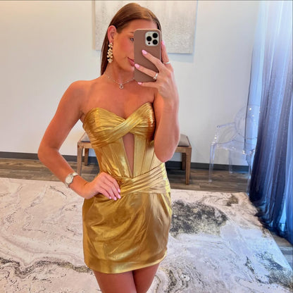 Robe de bal courte fourreau dorée Robe de soirée courte J5295