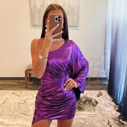 One Shoulder Purple Short Prom Dress Sheath Evening Dress J5298
