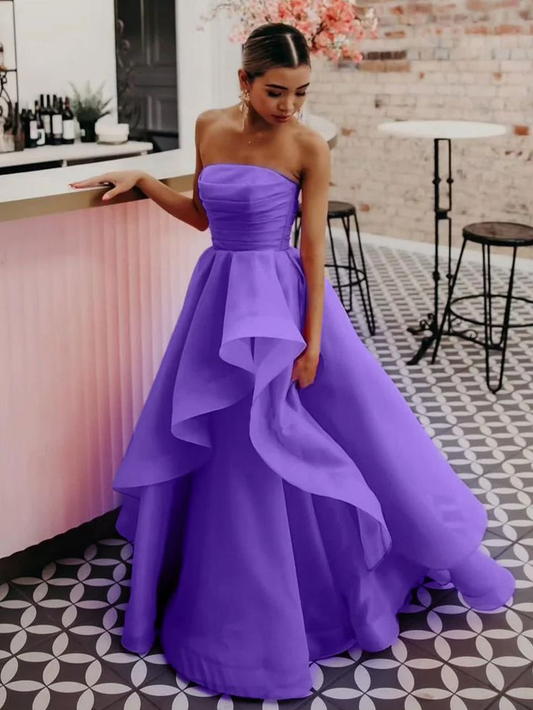 Strapless A Line Purple Long Prom Dress Formal Evening Dress J5312