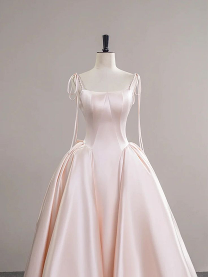 Robe de bal longue en satin rose coupe trapèze, tenue de soirée formelle J5313