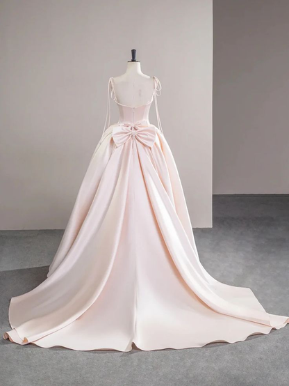 Robe de bal longue en satin rose coupe trapèze, tenue de soirée formelle J5313
