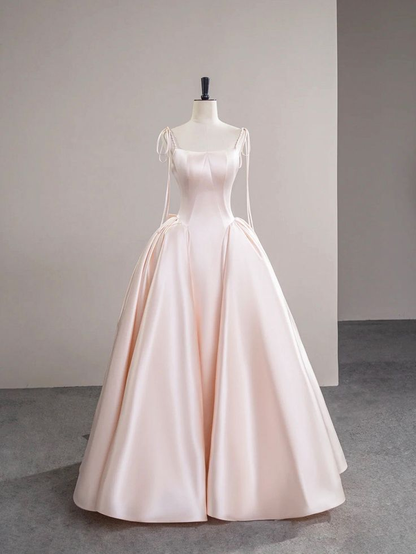 Robe de bal longue en satin rose coupe trapèze, tenue de soirée formelle J5313
