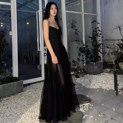 Robe de soirée longue noire coupe trapèze J5319