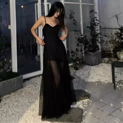 Robe de soirée longue noire coupe trapèze J5319