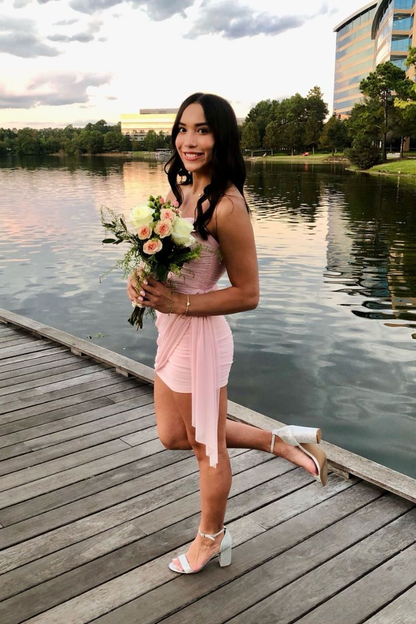 Robe de bal courte fourreau rose J5325