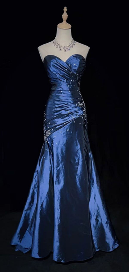 Robe de bal sirène longue en satin bleu marine J5357