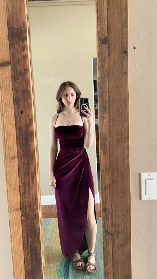 Velvet Slit Evening Dress Formal Party Dress J5377