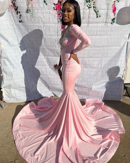 Pink Applique Long Prom Dress Mermaid Party Dress J5415