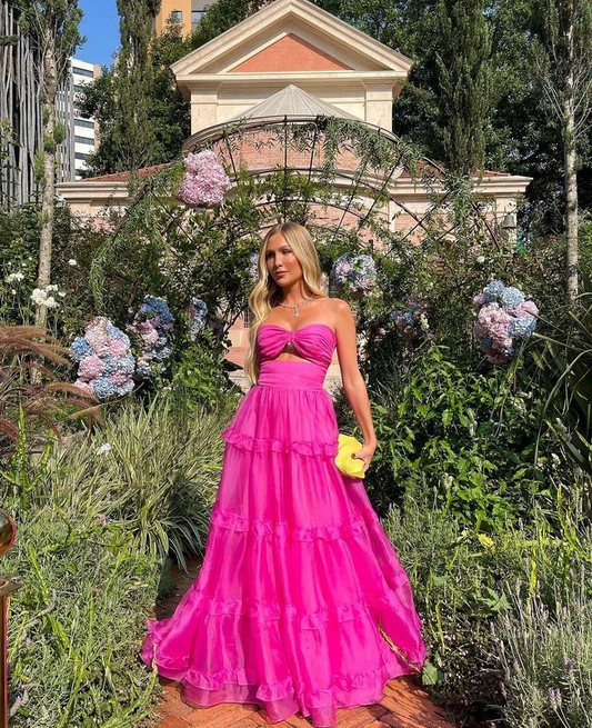 Strapless A Line Hot Pink Prom Dresses Wedding Guest Dress J5435