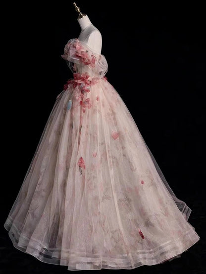 Schulterfreies A-Linien-Ballkleid aus Tüll, formelles Kleid J5447 