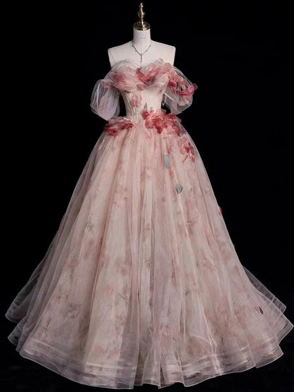 Schulterfreies A-Linien-Ballkleid aus Tüll, formelles Kleid J5447 