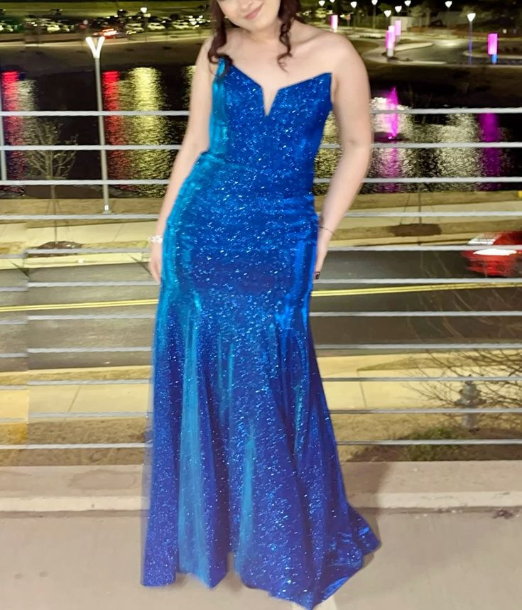 Blue Mermaid Long Prom Dress Evening Party Dress J5489