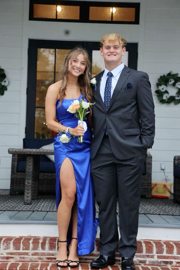 Royal Blue Sheath Long Prom Dress Slit Party Dress J5504