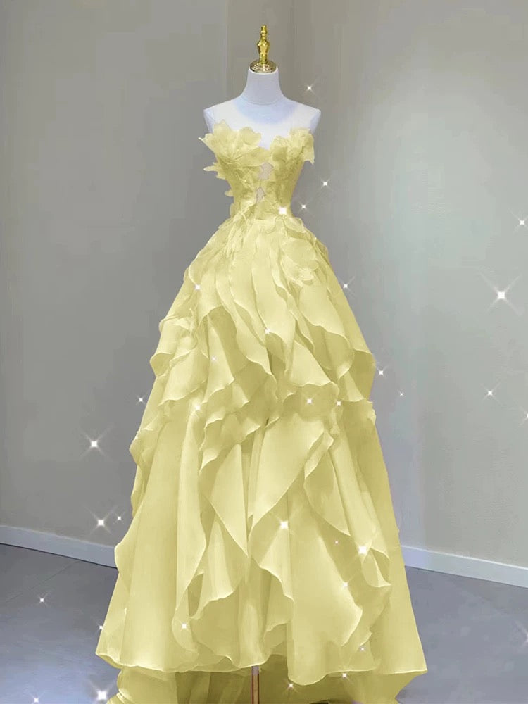 A Line Yellow Ruffle Prom Dress Formal Party Dress J5531