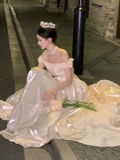 Schulterfreies A-Linien-Ballkleid, langes formelles Partykleid J5533 