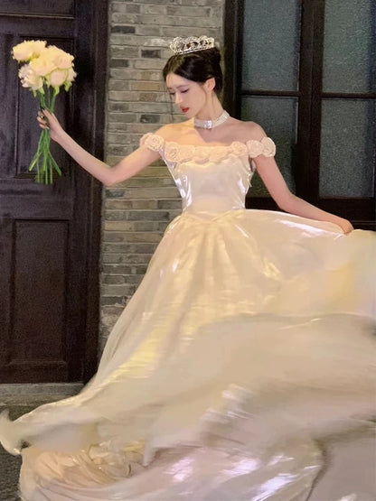 Schulterfreies A-Linien-Ballkleid, langes formelles Partykleid J5533 