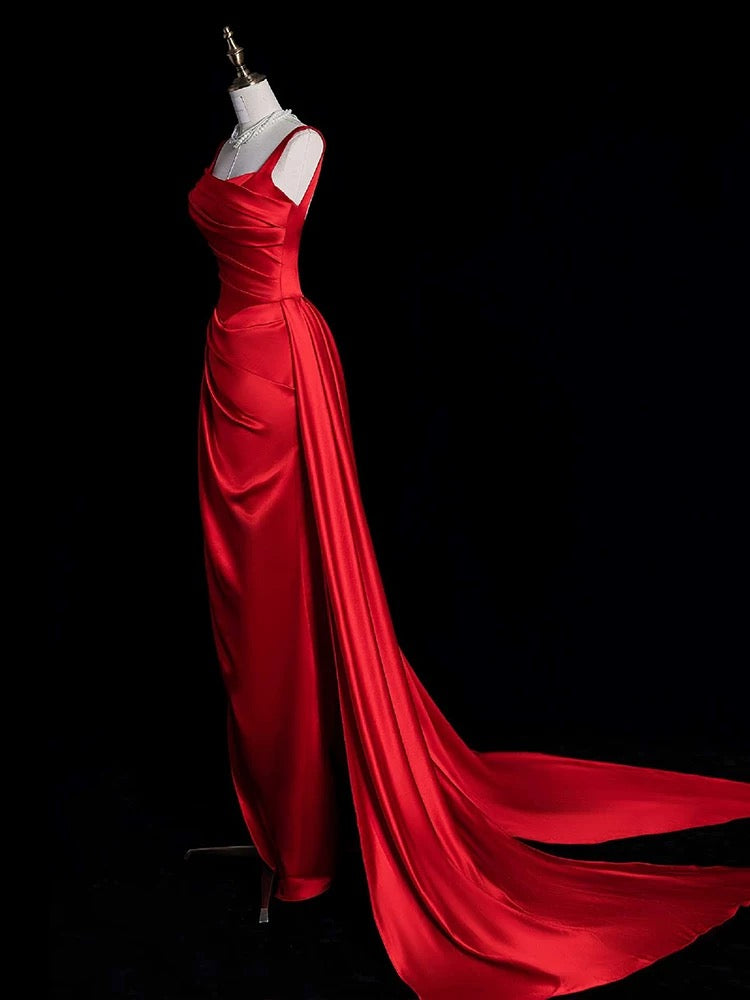 Elegant Red Long Prom Dress Evening Dress With Train J5534