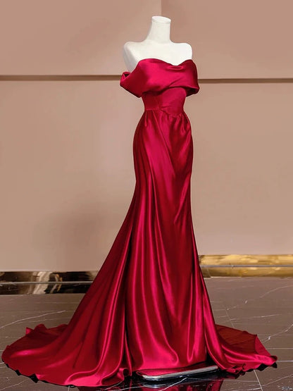 Schulterfreies Meerjungfrau-Abschlussballkleid, lang, formelles Abendkleid J5536 