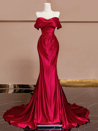Schulterfreies Meerjungfrau-Abschlussballkleid, lang, formelles Abendkleid J5536 