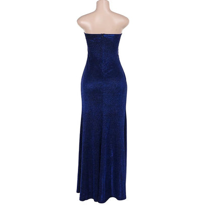 Robe de bal longue fendue style sirène sans bretelles, robe de soirée scintillante J5541 