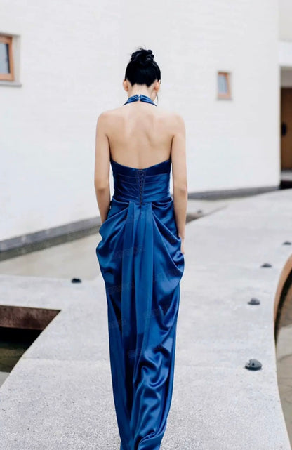 Robe de soirée longue à col en V et dos nu J5538 
