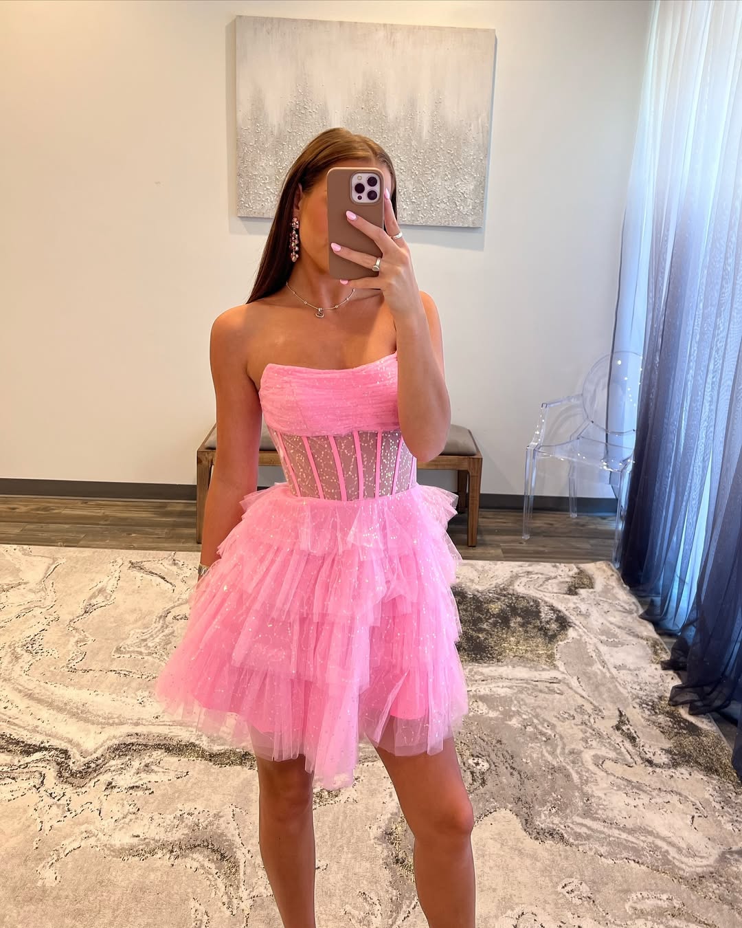 Strapless A Line Short Prom Dress Tulle Homecoming Dress J5539