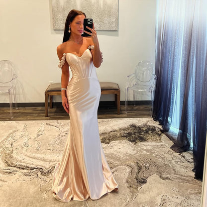 Schulterfreies Meerjungfrau-Abschlussballkleid, lang, formelles Abendkleid J5544 