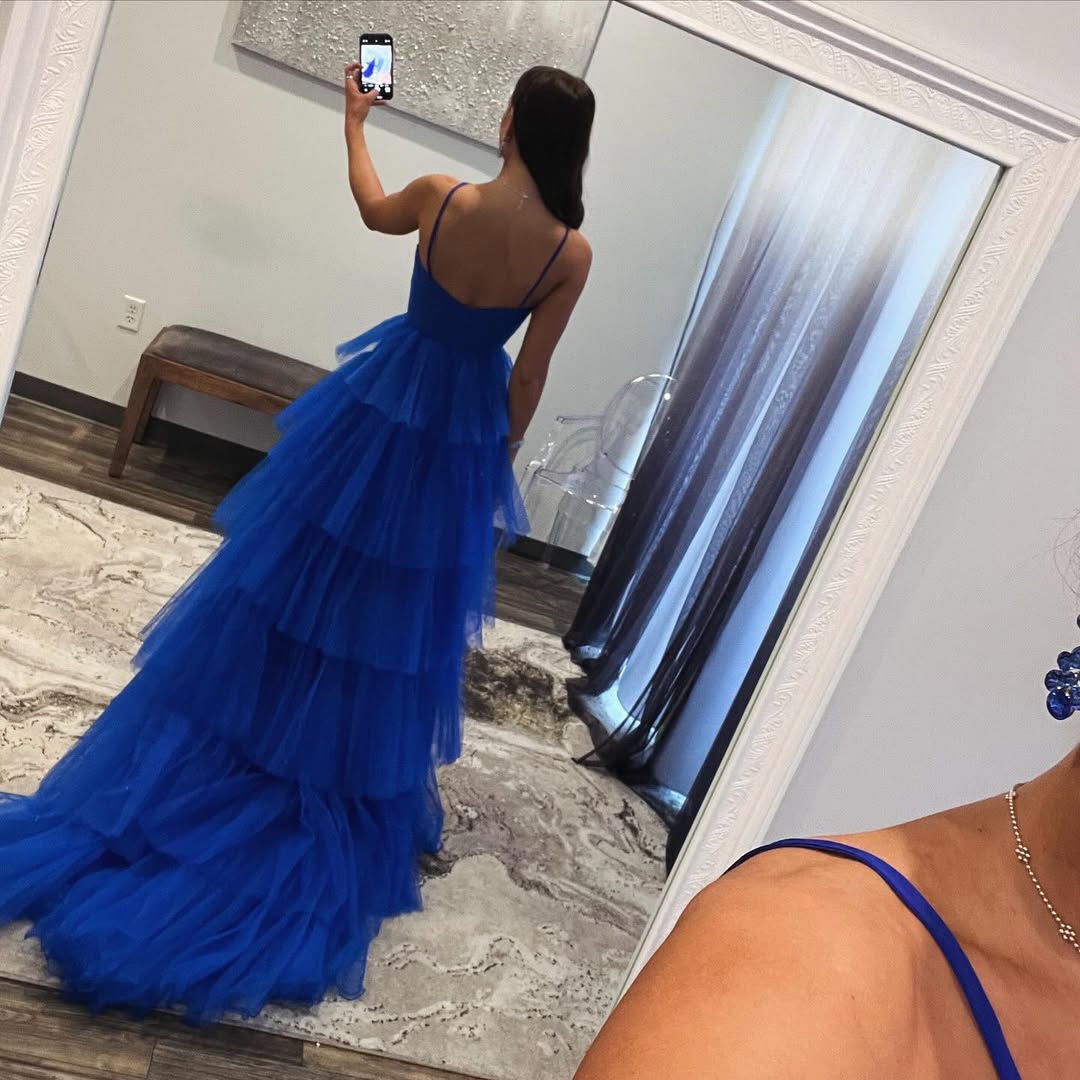 Royal Blue A Line Long Prom Dress Tiered Formal Dress J5546