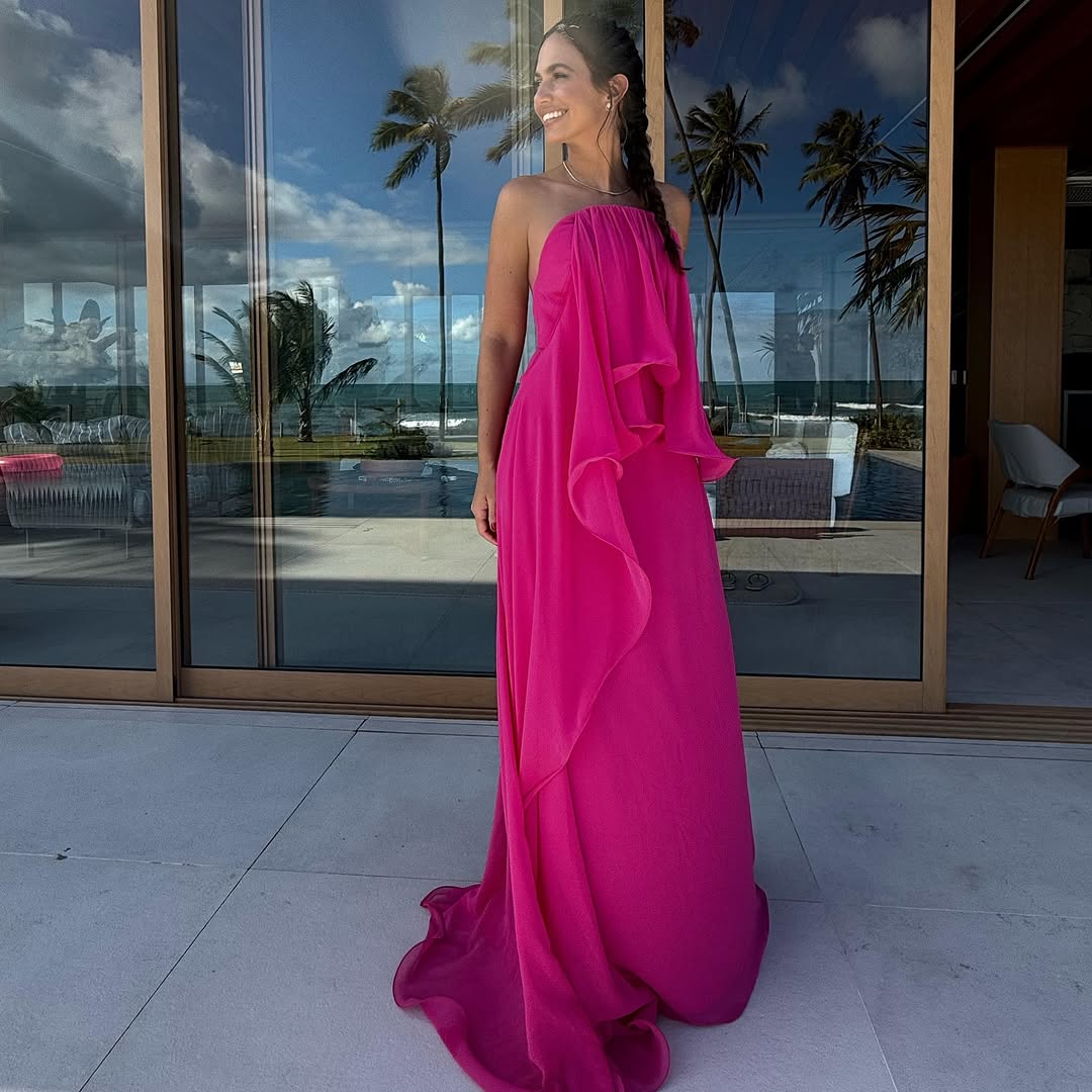 Hot Pink Ruffle Long Prom Dress Chiffon Formal Dress J5562