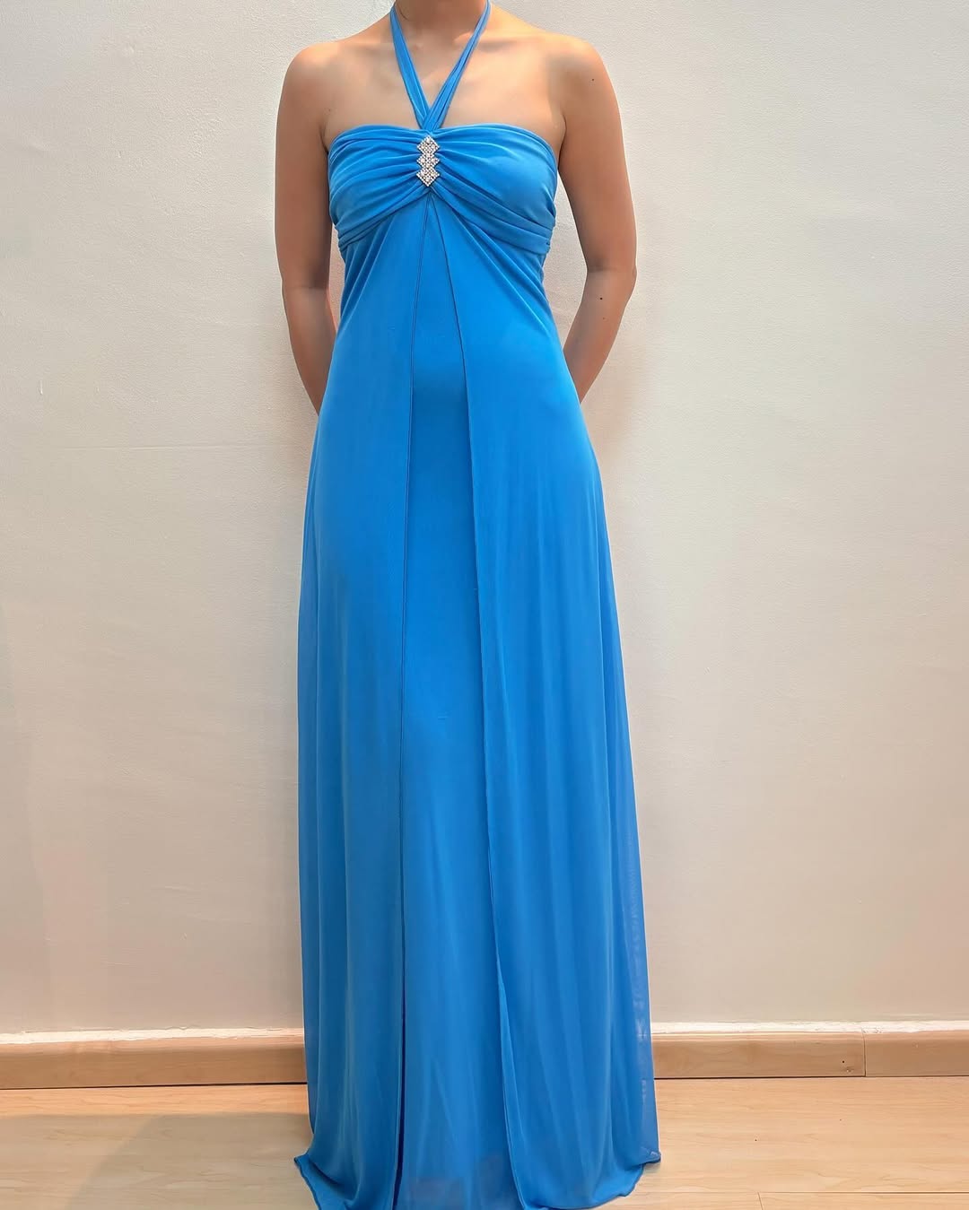 Halter A Line Blue Long Prom Dress Chiffon Formal Dress J5567