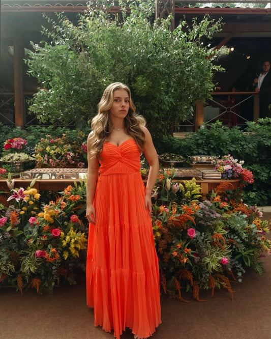 Orange A Line Long Prom Dress Wedding Guest Dress J5575