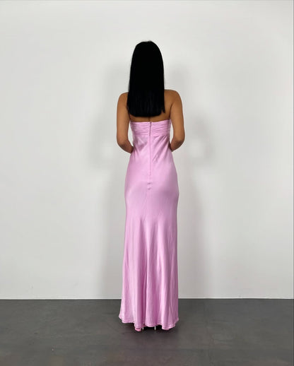 Trägerloses, langes, rosa Etuikleid für den Abschlussball, formelle Partykleider J5580 
