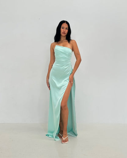 Robe de bal longue fendue bleue Tiffany, robe de soirée formelle J5582 