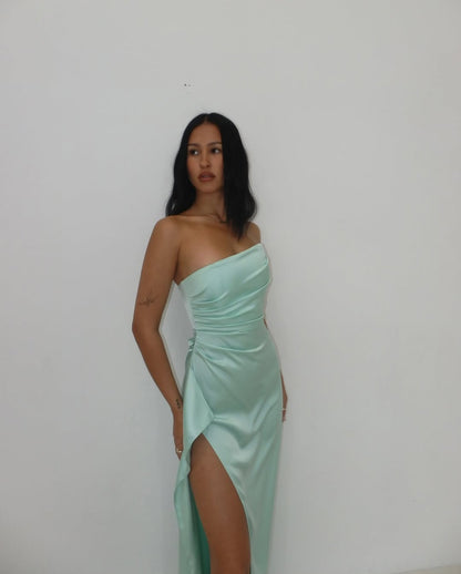 Robe de bal longue fendue bleue Tiffany, robe de soirée formelle J5582 
